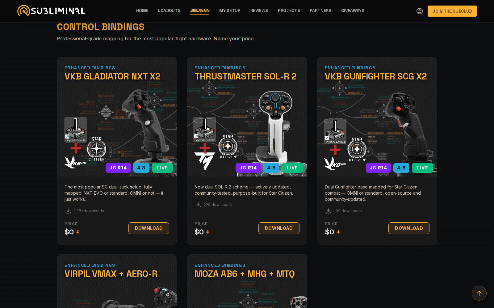SubliminalsTV's Curated Bindings Joystick Emporium — Star Citizen joystick profiles for VKB, Virpil, Moza, and Thrustmaster
